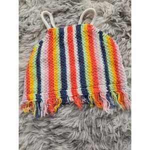 Zara‎ Kids Crochet Halter Top Multi Color Striped Fringe Boho Summer Tank Size 5